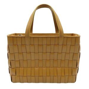 Cole Haan Basket Weave Tan Brown Genuine Leather Woven Top Handle Bag Handbag